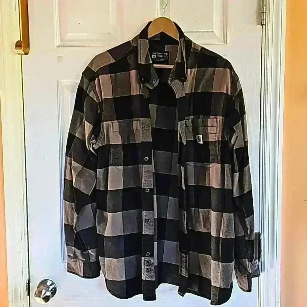 Carhartt button down checkered black and tan work casual - Picture 1 of 8